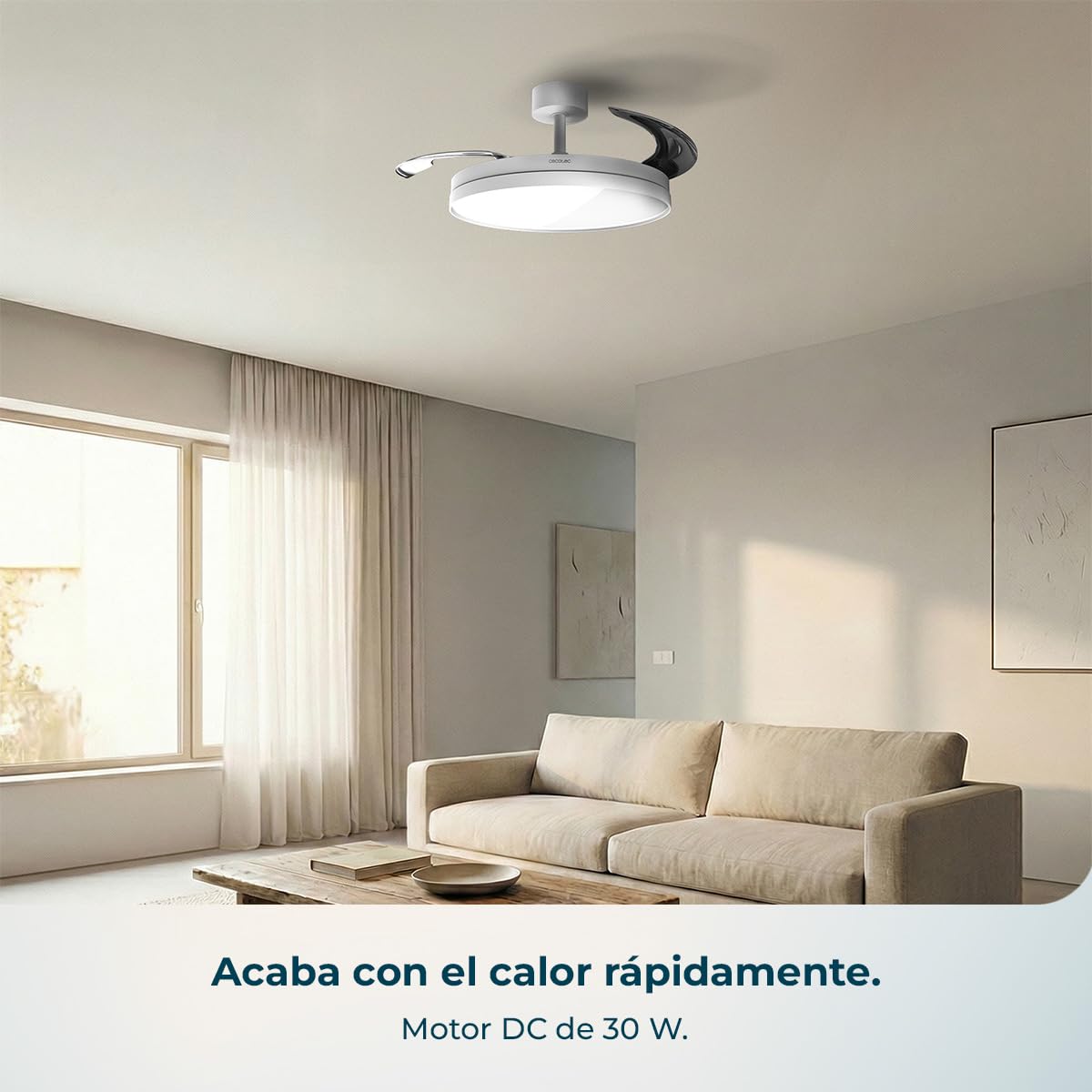 Cecotec Ventilador de Techo con Luz con Aspas Retráctiles EnergySilence Aero 2440 Invisible Pure White. 30W, Motor DC, Mando a Distancia, Temporizador 6h, 6 Velocidades, Función Winter-Summer — view 2
