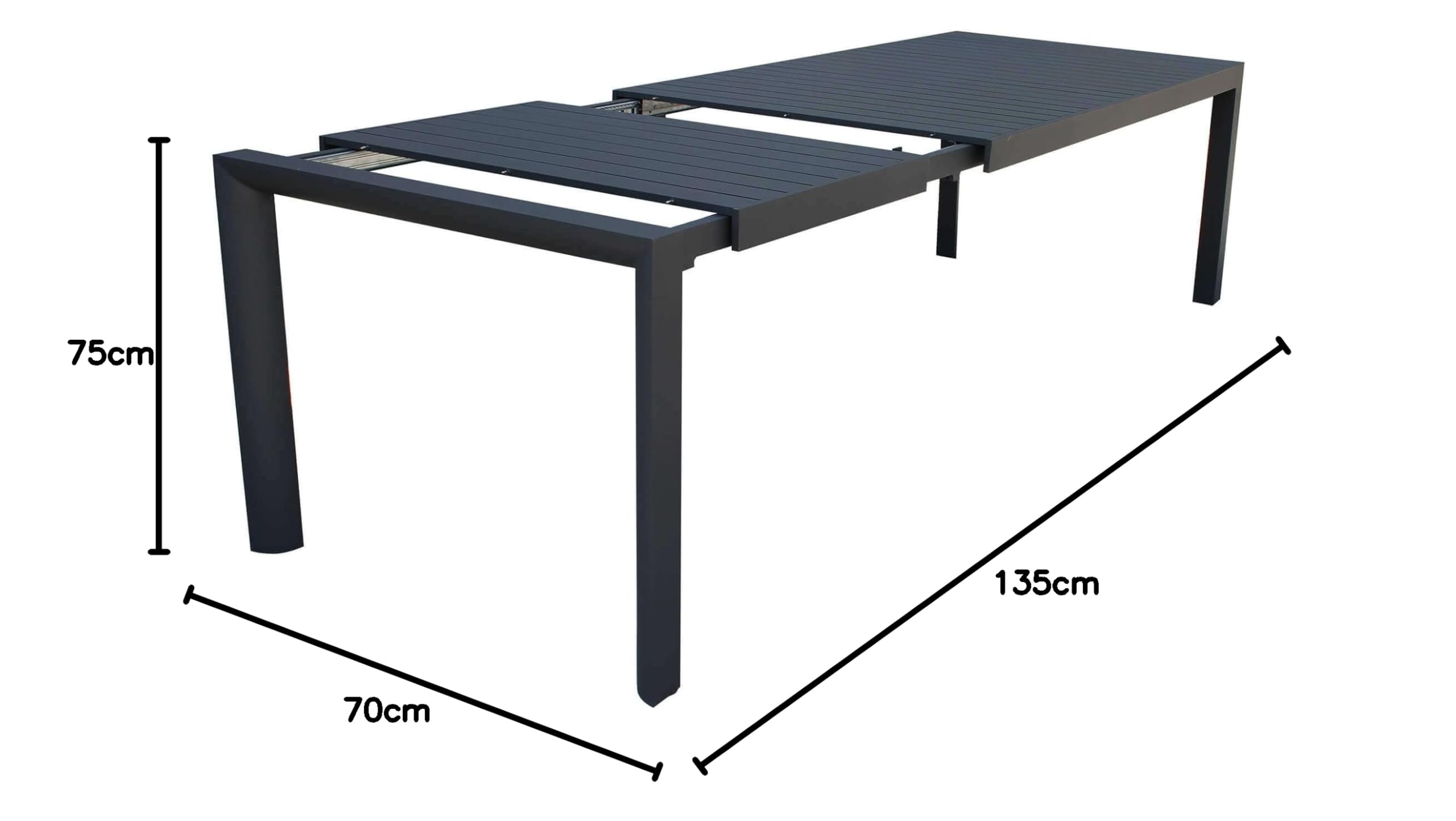 milani home - tavolo da giardino allungabile, alluminio, 8 posti, antracite, piano 135/180 x 70 cm