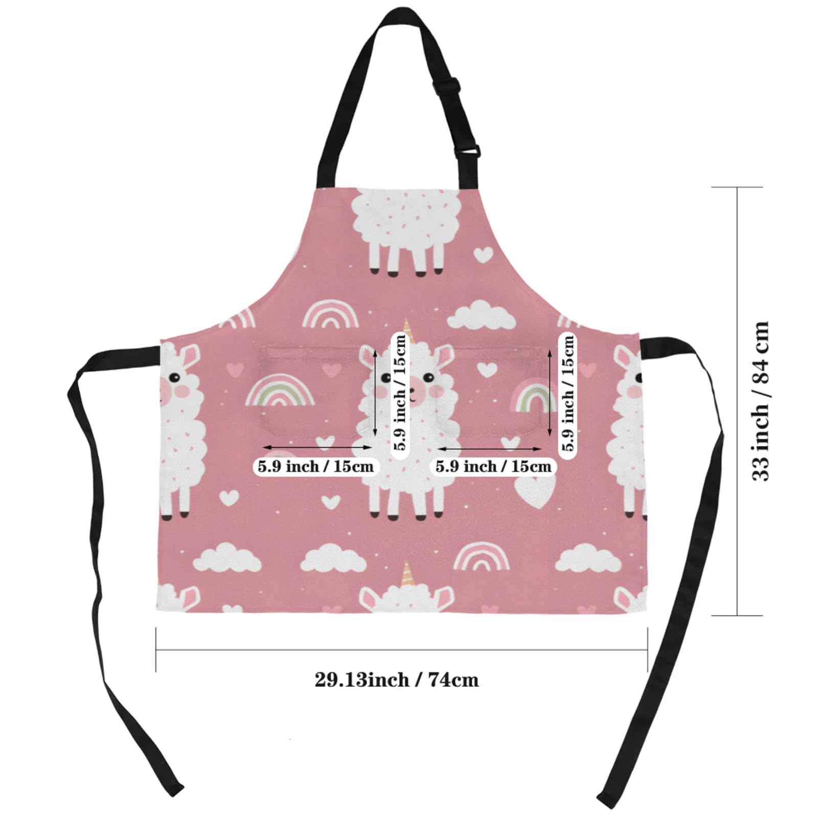 Alpaca Clouds Chef Apron with Pockets Adjustable Shoulder Strap Waterproof Cooking Apron for Kitchen Baking Gardening Pottery Painting