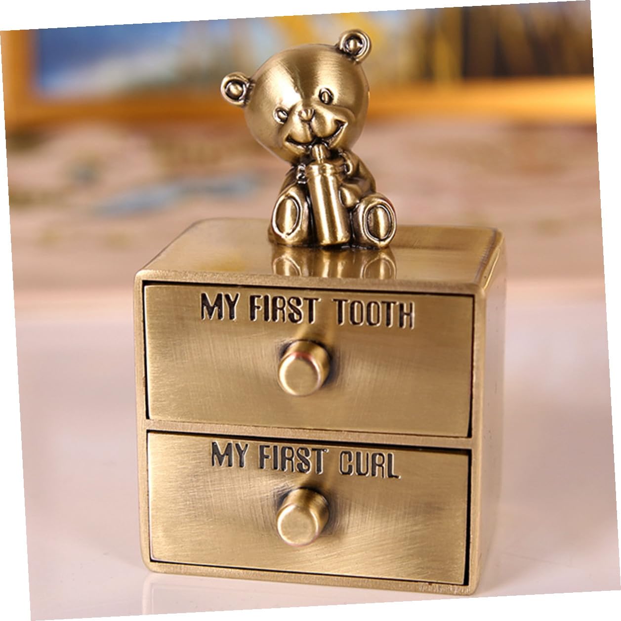 FRCOLOR Metall Zahndose Aufbewahrungsbox für Milchzähne und Haarlocken Langlebige Keepsake Box mit Geeignet für Jungen und Mädchen Sichere und Tragbare Erinnerungsbox in Antikgrün