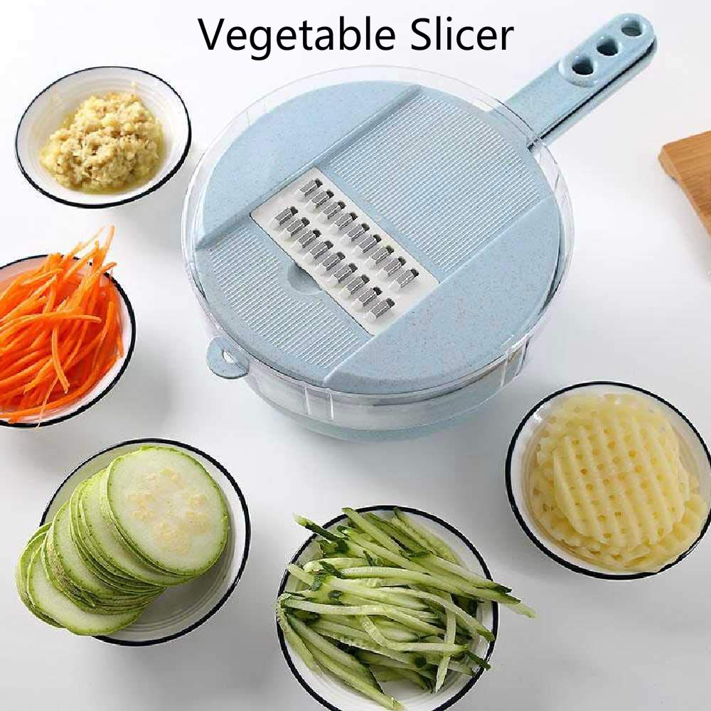 Kaiross Mandoline Slicer Vegetable Slicer Potato Peeler Carrot Onion Grater with Strainer 8 in 1 Eco-Friendly Vegetable Slicer 29 * 9.5 * 19cm/Blue