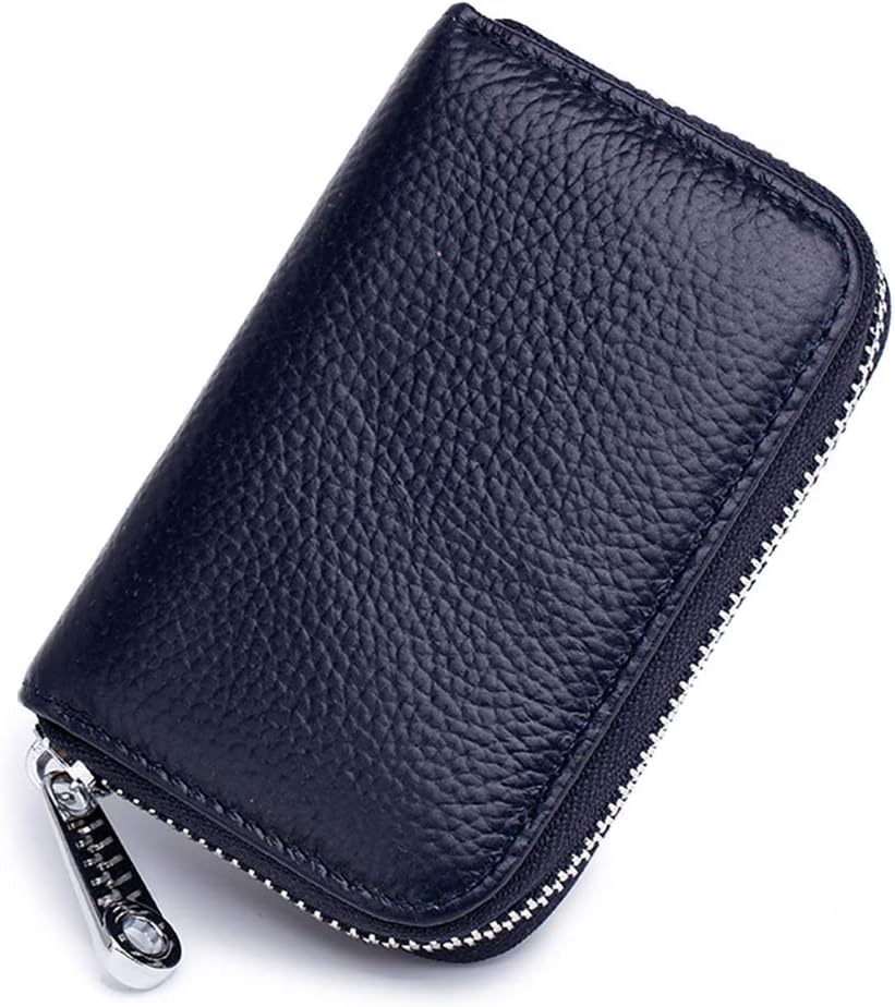 Image of VOGARD Unisex RFID Blocking Leather Card Holder Wallet with Zip Closure | 12 Card Slots & Cash Pocket | Compact Accordion Credit Card Organizer for Men & Women (Navy Blue)