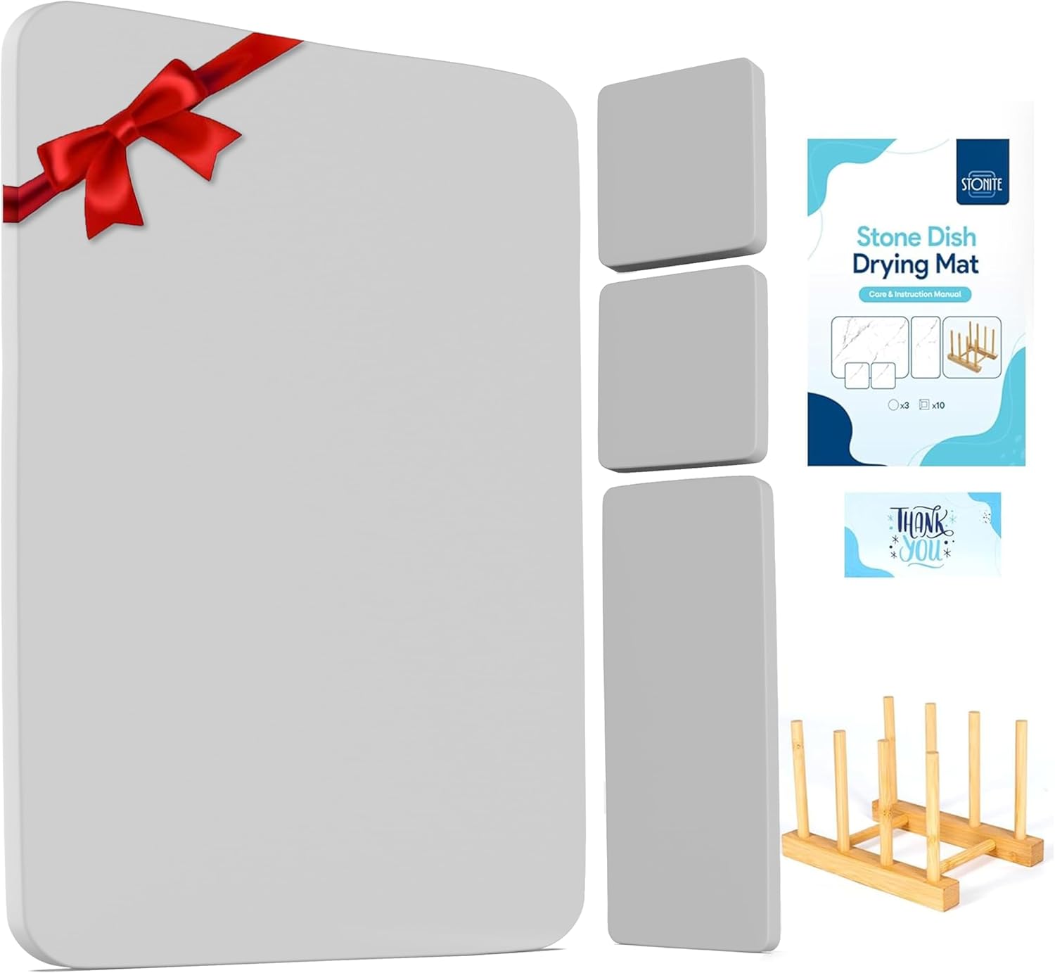 Stone Drying Mat For Kitchen Counter BUNDLE - Oversink Dish Drying Rack Dish Drying Rack Made with Absorbent Materials, Diatomaceous Dish Drying Mats, Light Gray, 15.7"(L)×11.8"(W)