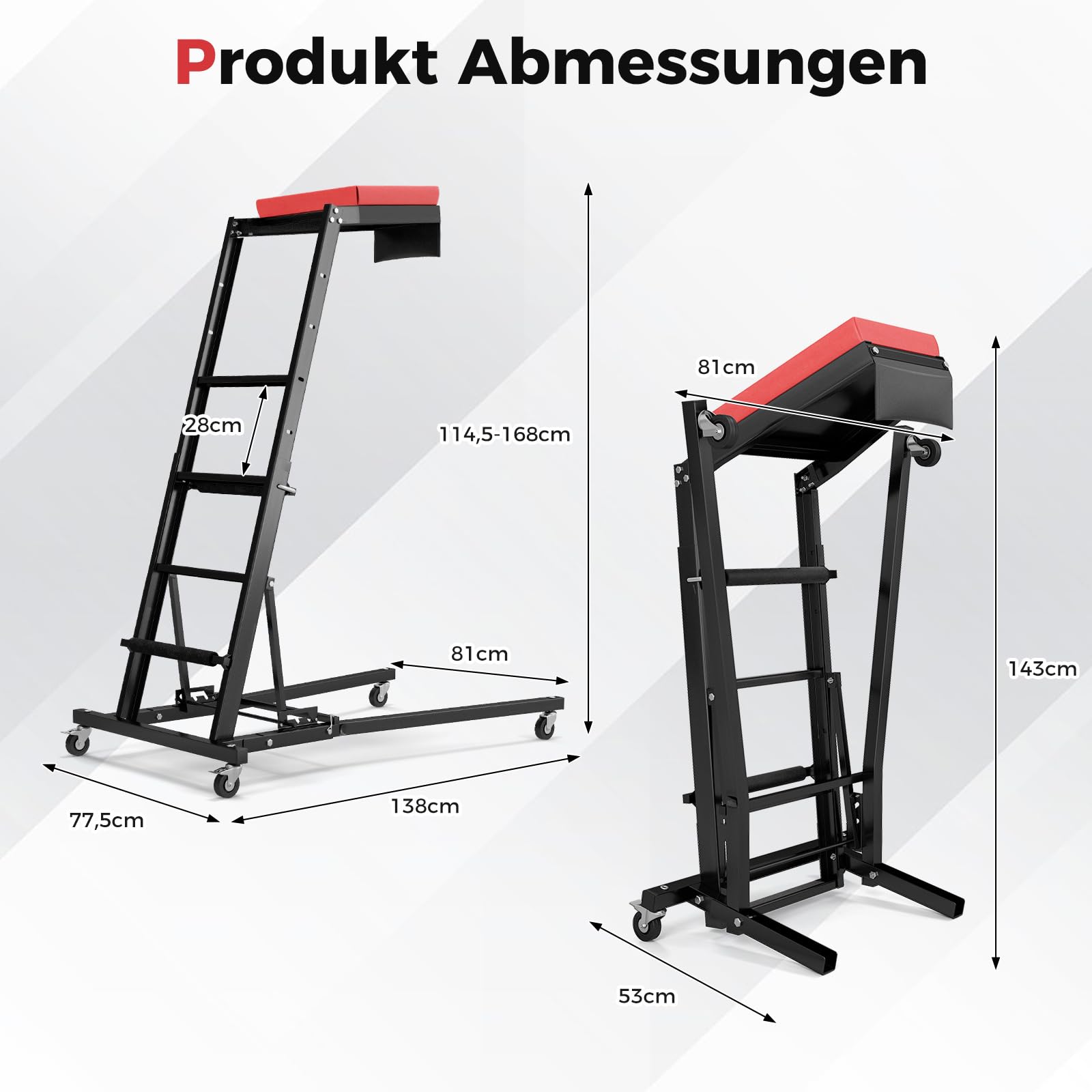 COSTWAY Werkstatthocker mit Leiter 114,5-168 cm Höhenverstellbar, 4 Stufenleiter mit Werkzeugplattform & Rollen, Werkstatt Montagerollbrett Montagerollleiter, Topside Creepers für LKW & SUV