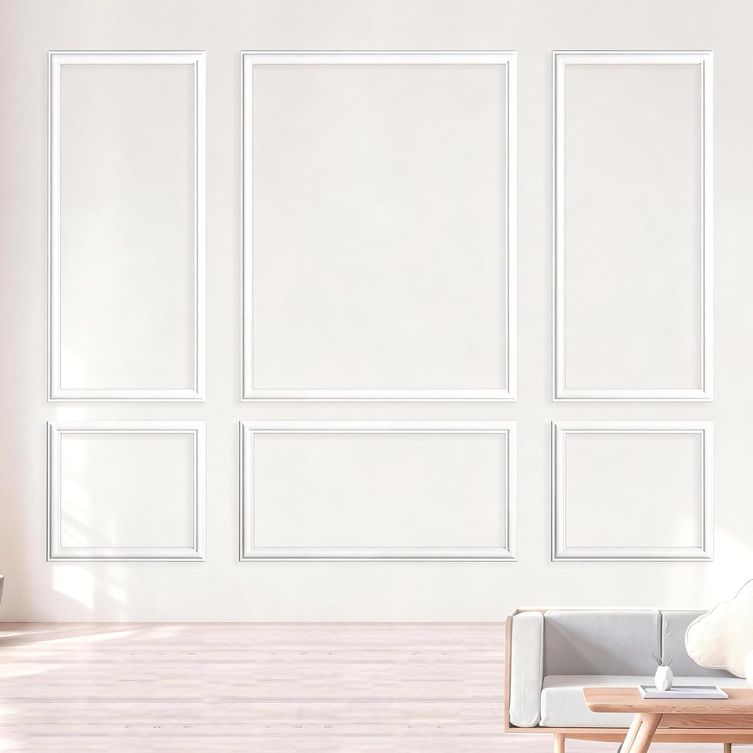 6 Sets Pre-Cut Wall Panel Molding Kit, Ready to Assemble, 3 Top 3 Bottom Frame, Pre-Cut Wainscoting Panels and Wall Moulding Trim for Home Decoration Bedroom Decor Home DIY(No Adhesive Backing)