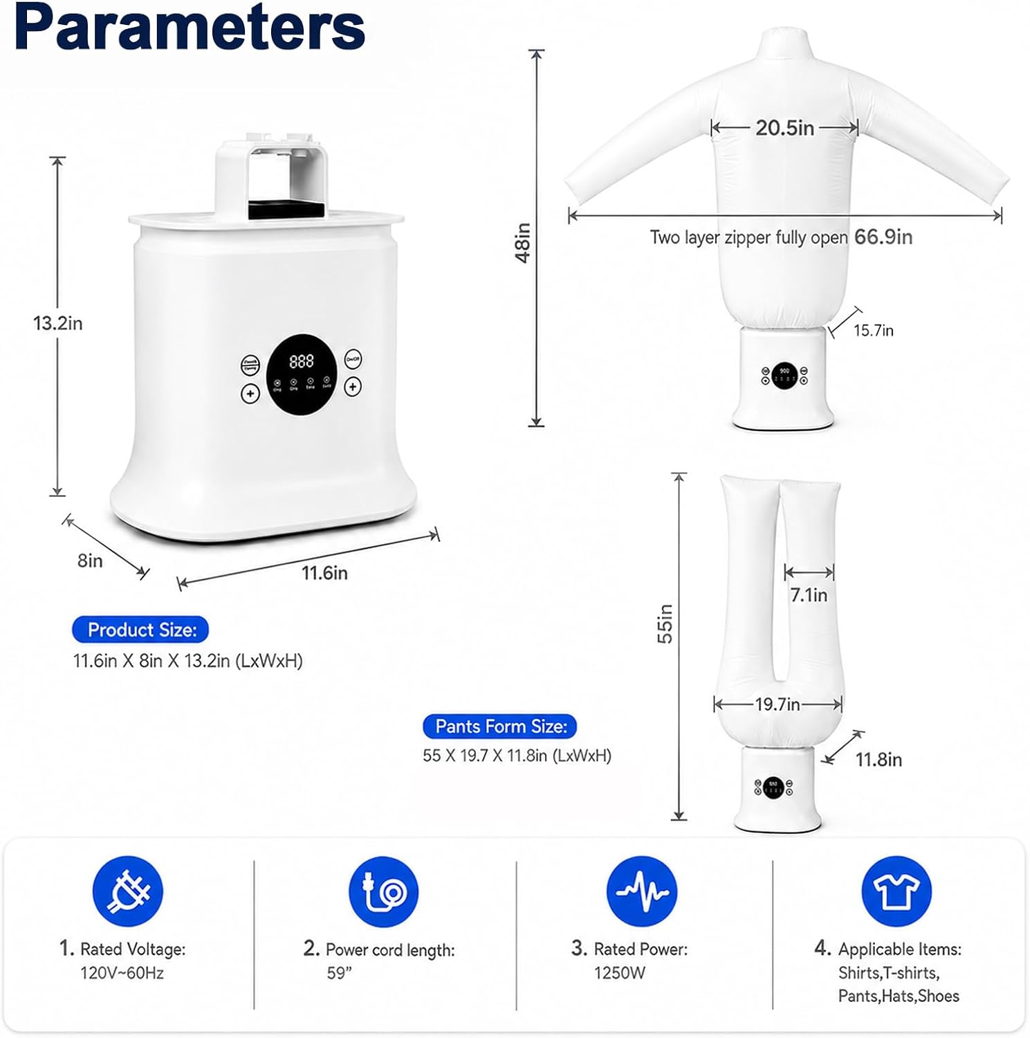 Automatic Ironing Machine, Hot Air Garment Clothes Dryer and Reduce Wrinkles for Shirts & Pants, Portable Hands-Free Inflatable Shirt Ironing Machine, for Apartments Dorms, Gentle On All Fabrics