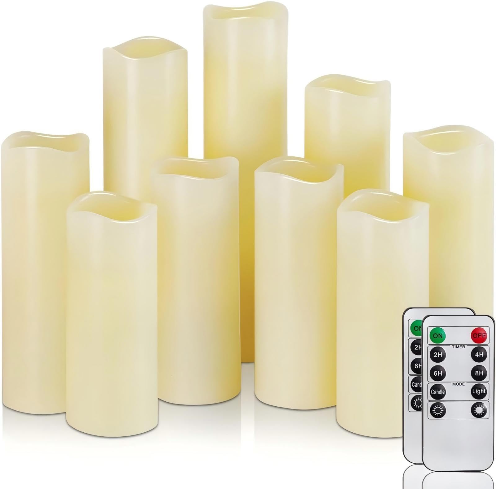 LED-Kerzen, LED-Kerzen Flackernde Flamme mit Timerfunktion&Fernbedienung,9 Batteriekerzen-Set (10,5cm 12,5cm 15cm 17,5cm 20cm 22cm),Echtwachs Stumpen-LED-Kerze für Halloween,Weihnachten,Party,Hochzeit