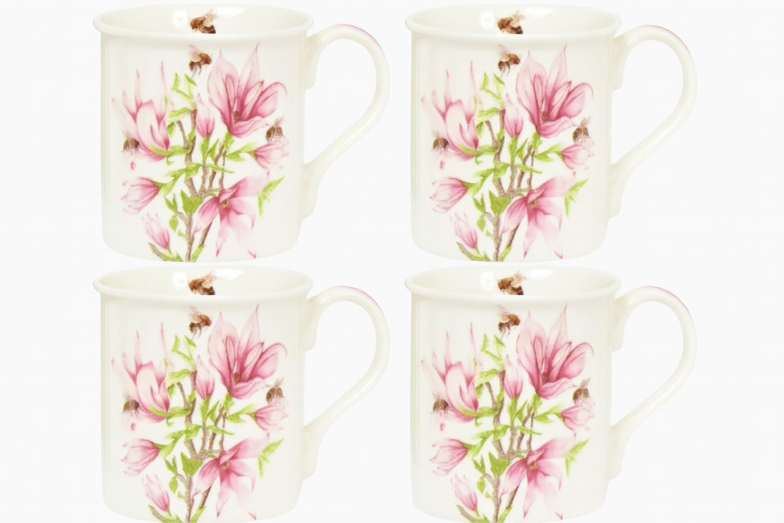 Tamersgifts Set of 4 Floral Mugs Set 330ml Fine China Coffee Tea Cups Home (Magnolia) โ image 1