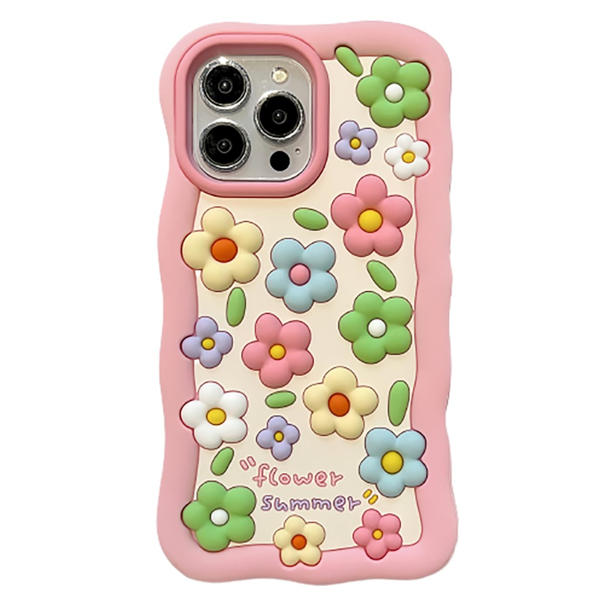 wifantien 3D Flower Case for iPhone 15 Pro Max 6.7 inch,3D Cute Kawaii Fashion Character Colorful Flowers Floral Girls Women Soft Silicone Shockproof