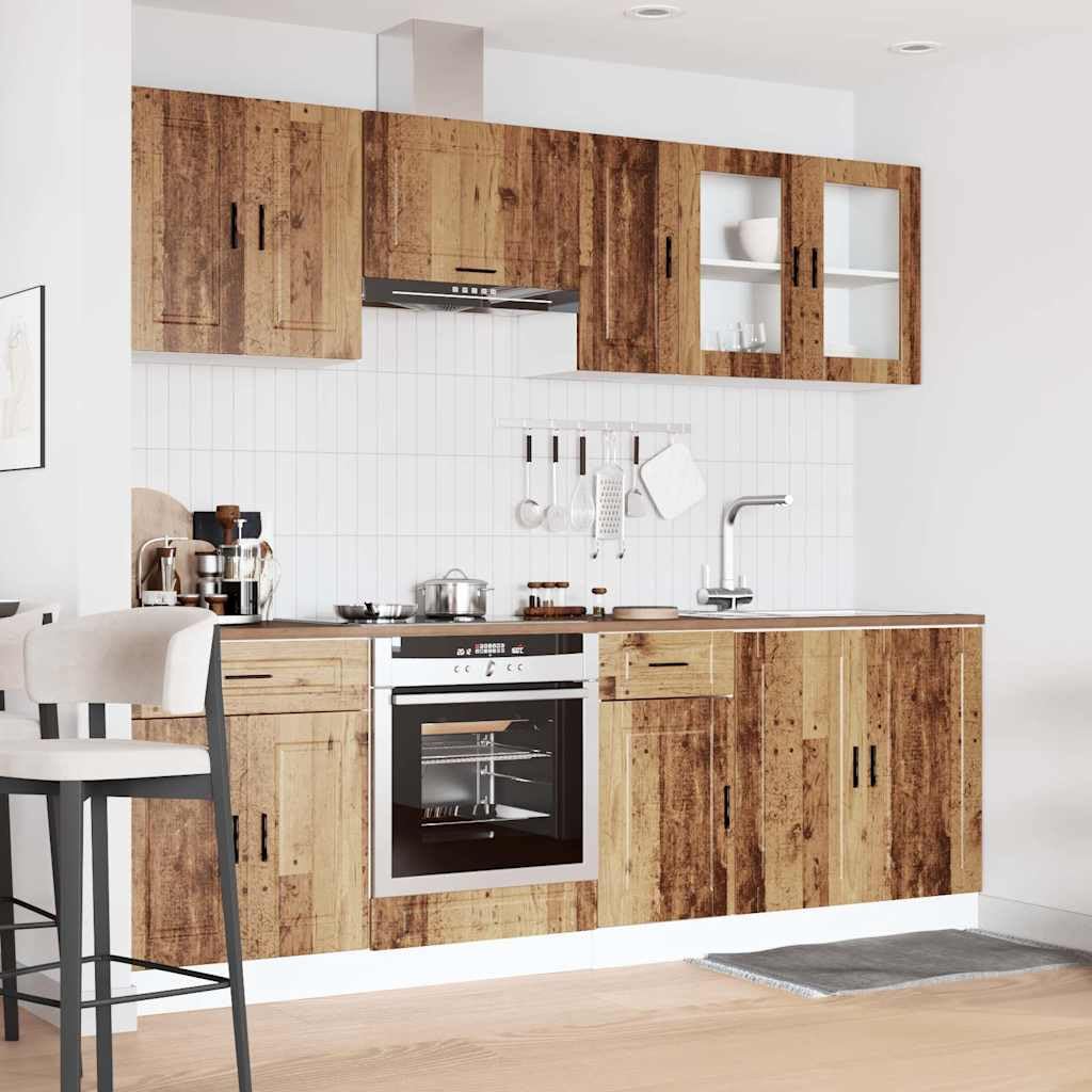 8-TLG. Küchenschrank-Set Holzwerkstoff, Küchenzeile Einbauküche, Schrank-Set, Unterschrank, Küchenschrank, Hängeschrank Altholz