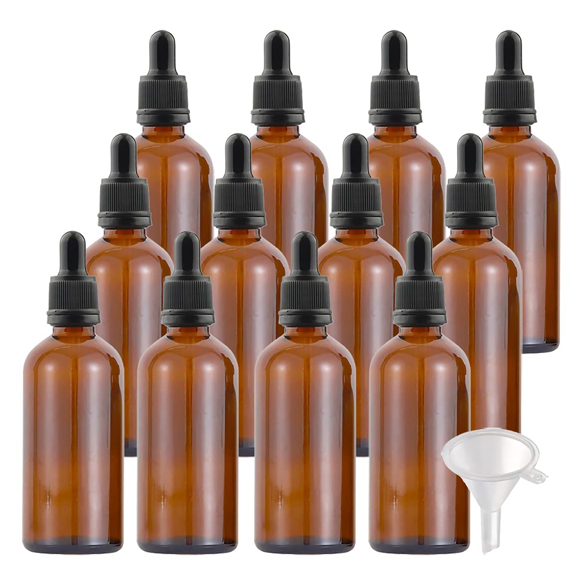 24 Piezas Marrón Frasco Cuentagotas Cristal 100ml con Cierre a Prueba de Manipulaciones , Botellas Cuentagotas Vacío con Pipeta de Vidrio, para Aromaterapia Aceites Esenciales