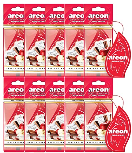 AREON Mon Auto Duft Apfel Zimt Autoduft Lufterfrischer Rot Hängend Aufhängen Anhänger Spiegel Pappe 2D Wohnung (Apple and Cinnamon Set Pack x 10)