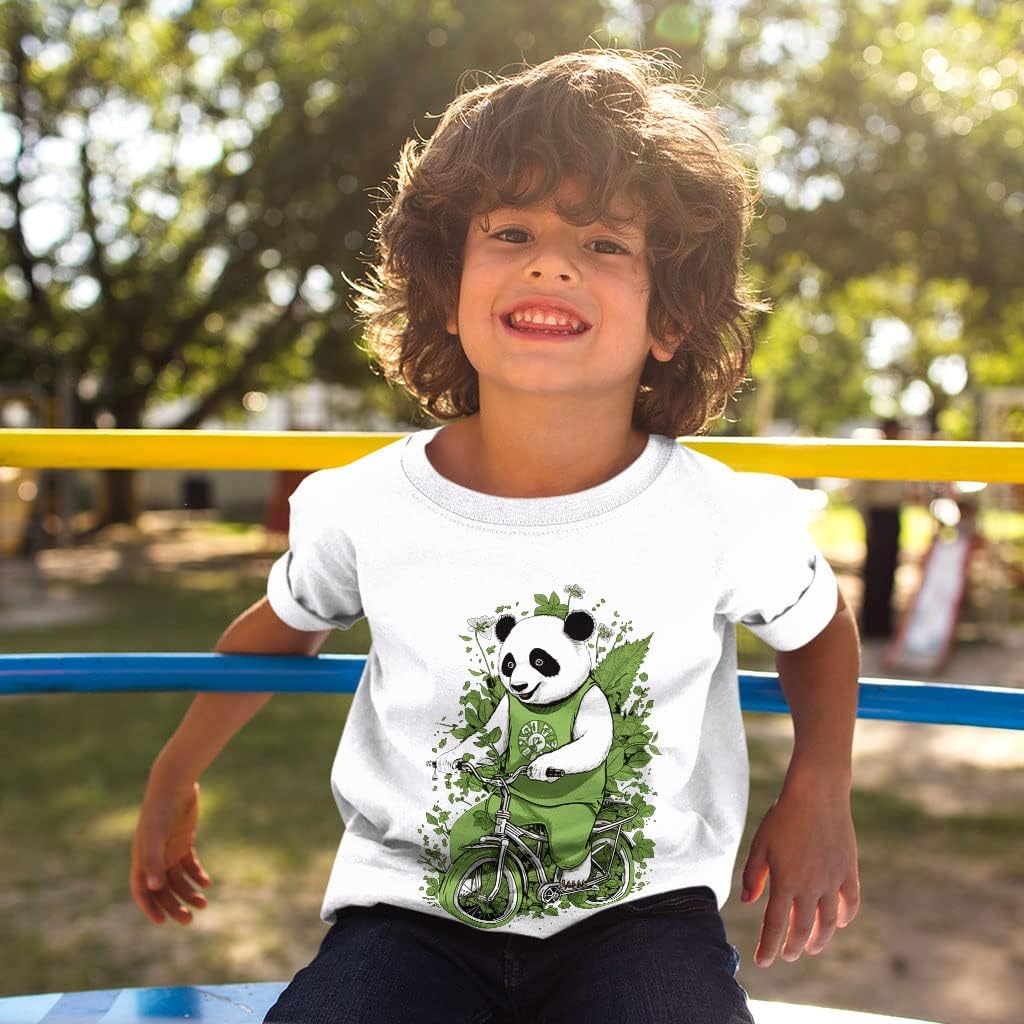 Panda Riding a Bike Kids' T-Shirt - Creative T-Shirt - Printed Tee Shirt for Kids
