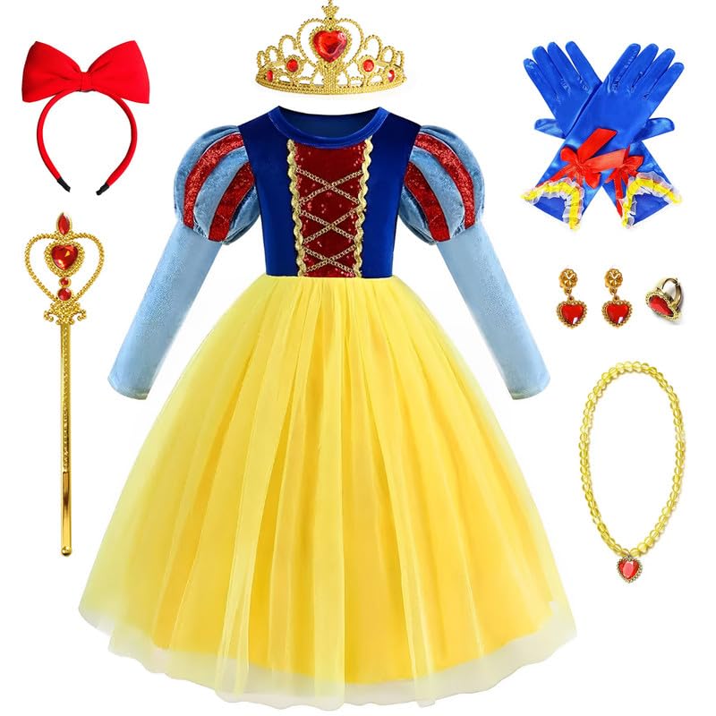 Cnexmin Deguisement Robe de Princesse Filles Princesse Costume Manche Courte avec Cape Accessoires pour Enfant Fille Cosplay Noël Carnaval Halloween Robes de Soirée...