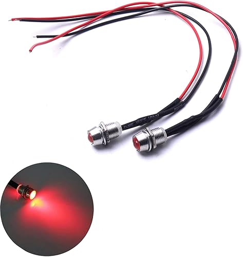 Miniatura 4 de JAIZAIWJ 6 unids LED rojo señal de metal indicador luz 12V24V 0.472 in 12 "luces de advertencia piloto luces con 7.874 in alambre para coches