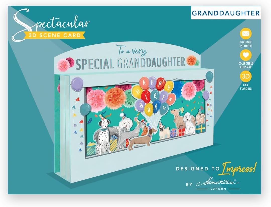 Spectacular 3D Party Dogs Scene Granddaughter Birthday Card Freestanding Cards SPT014