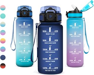 Trinkflasche 500ml, Wasserflasche mit Strohhalm, Wasserflasche mit Zeitmarkierung, Trinkflasche Auslaufsicher, Sportflasche für Schule, Camping, Yoga, Outdoor