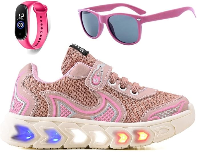 Tenis Infantil De Led Casual Jogger Meninas Escolar Basico + Oculos Relogio