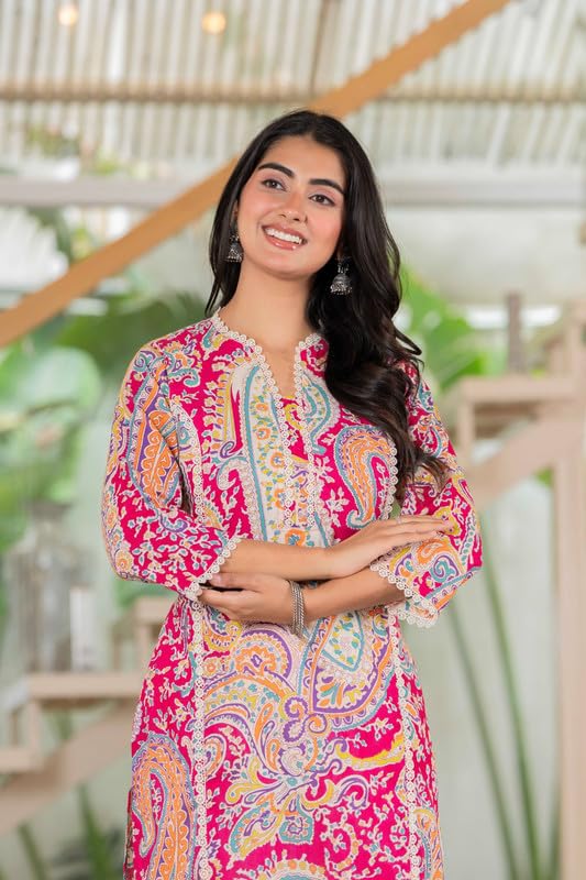 Image of Women's Pure Cotton Floral Printe Straight Single Kurti