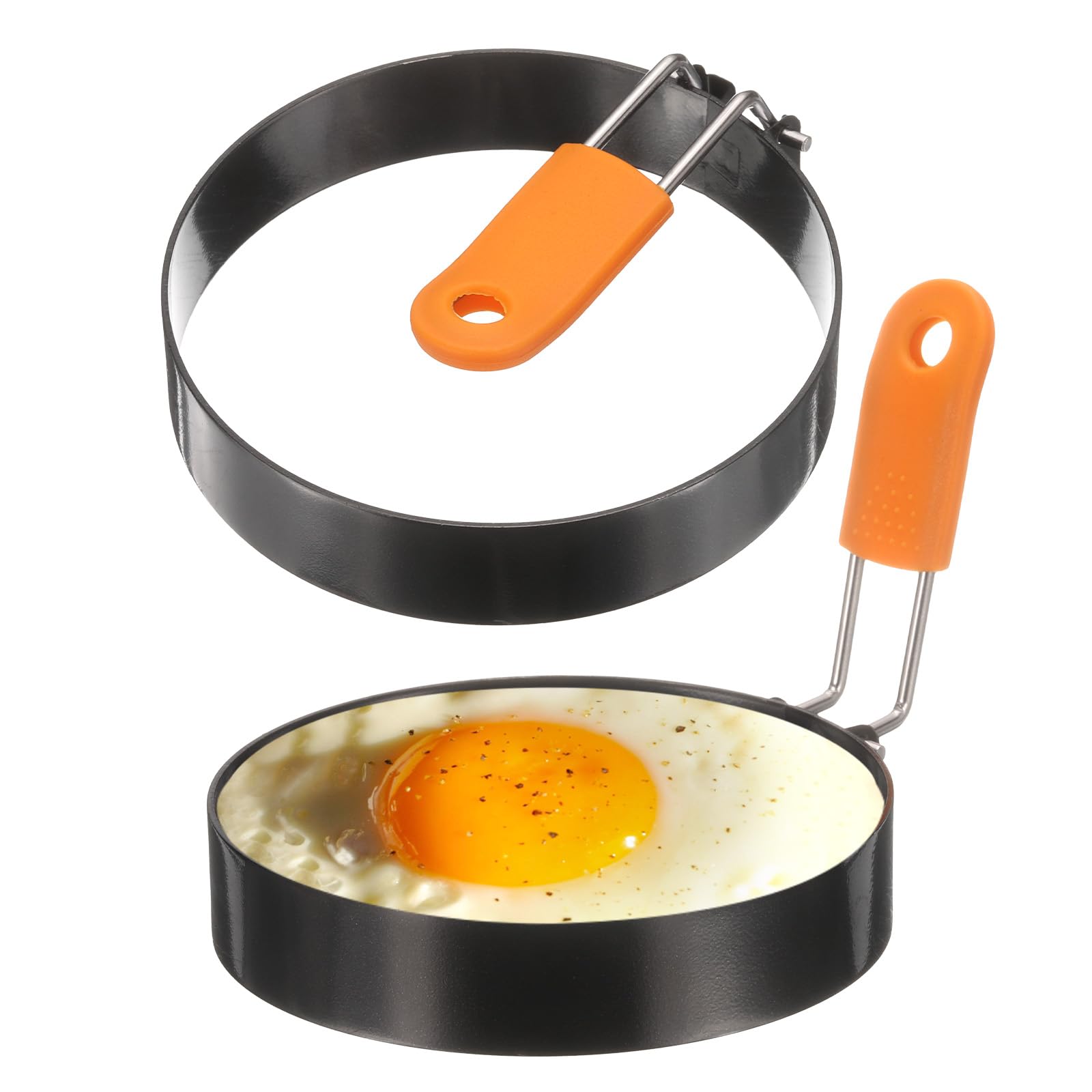 QUARKZMAN 2 Pezzi Anelli Per Uova 4" Acciaio Inossidabile Antiaderente Anello Per Pancake Con Manico In Silicone Per Piastra Frittura Uova Sandwich Omelette Colazione