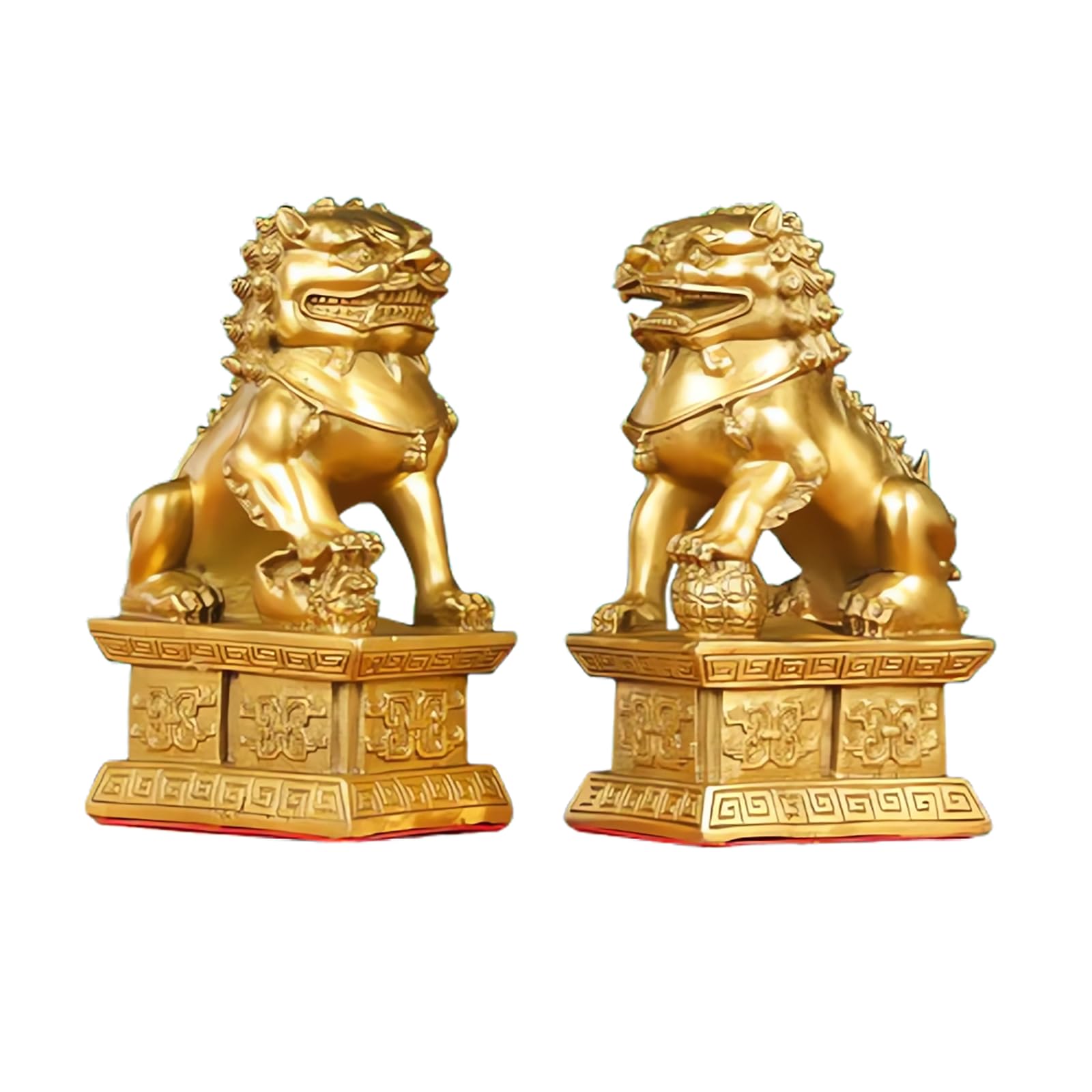 WHSY127 Para mosiężnych posągów psa Fu, chińskie lwy stróżują dla bogactwa i ochrony Feng Shui, figurki do wystroju wnętrz, parapetówkę, mosiądz, 3,74"