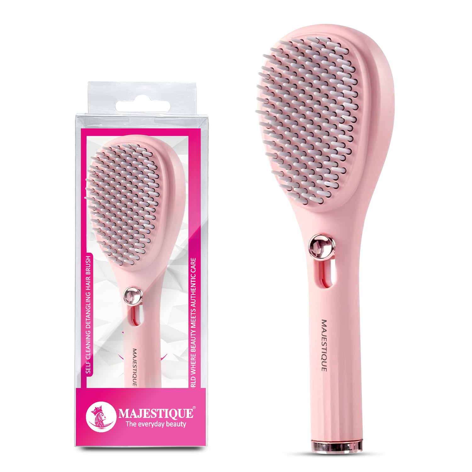 Majestique Hair Brush Comb For Women & Men , Self Cleaning Detangler Hair Brush for Scalp Massage and Styling Hair Comb for Man & Woman , Anti Static Hair Massager Brush with Semi Flexible Hair Bristles and Erogonomic Handle And Bristle Switch- Colour May Vary (BUY ONE GET ONE COMB FREE)-image-41