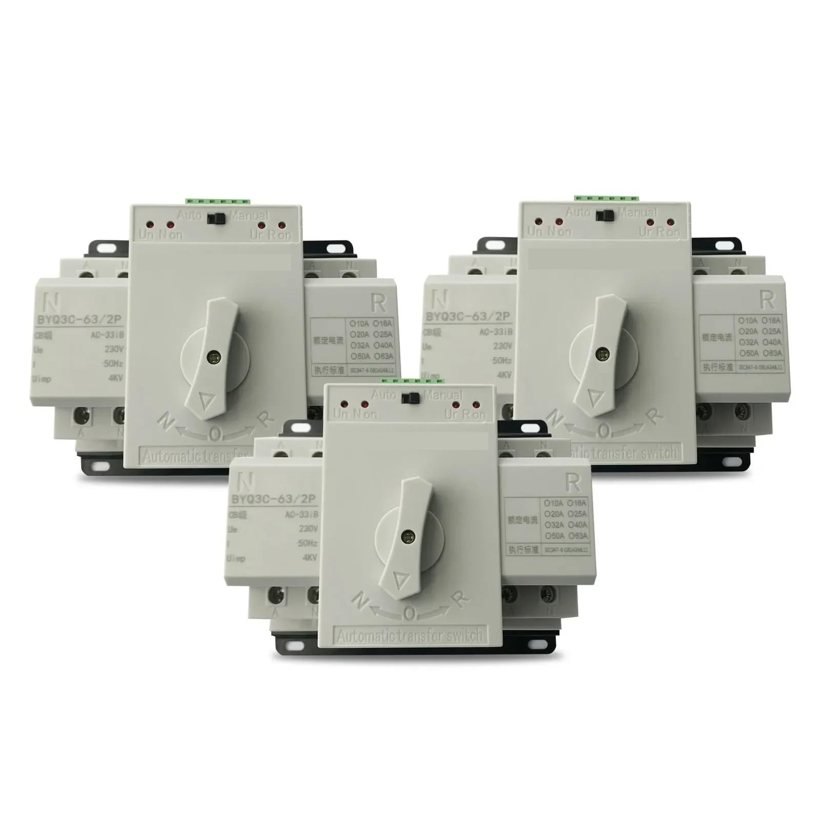 1 pz. Interruttore di trasferimento automatico ATS 230V monofase a doppia alimentazione, selettore elettrico, ininterrotto 2P 63A 125A(63A 230V)