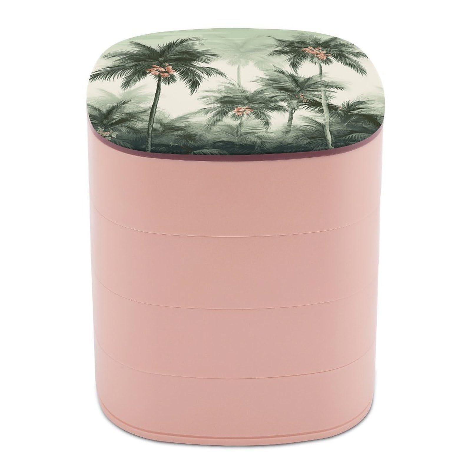 VstaDank Tropical Palm Trees Jewelry Case Women Portable Travel Jewelry Box Rotating Jewelry Organizer with Mirror Multi-Layer Necklace Ring Earring Storage Box for Bracelets Rings