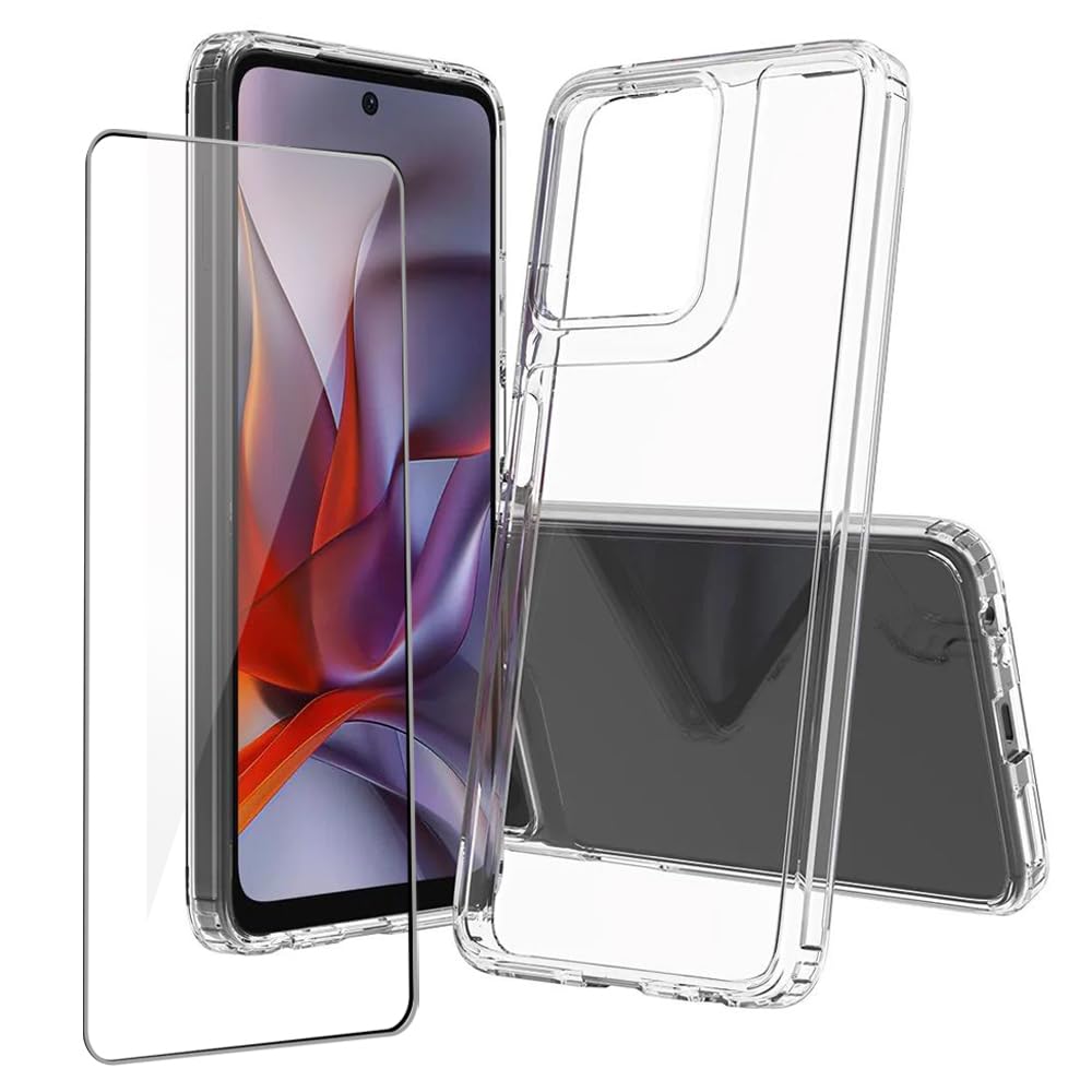 Niopiee for Moto G 5G 2025 Case Crystal Clear Slim Hard Case Hybrid Shockproof Bumper with Tempered Glass Screen Protector Full Body Anti-Yellow