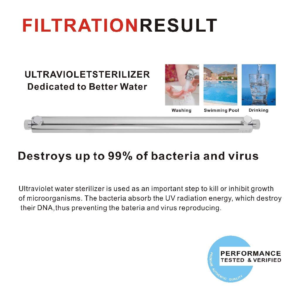 55W Ultra Violet UV Eau Désinfection Système De Filtration Stérilisateur 12GPM (2.7T / H) Entrée/sortie de l'eau ultra-violette 3/4 "mâle pour Purificateur de filtre à eau pour toute la maison