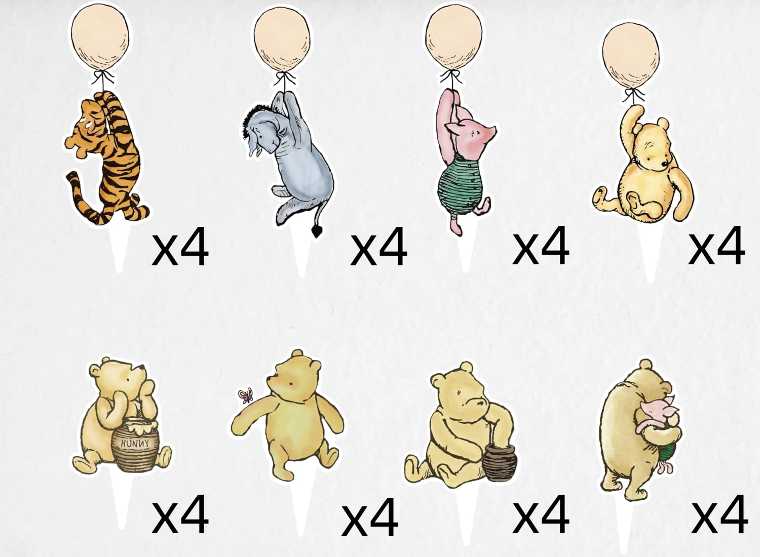 48 PCS Winnie Cupcake Toppers Classic Pooh Baby Shower Cupcake Topper Cute Winnie Birthday Party Decorations Baby Shower Favor