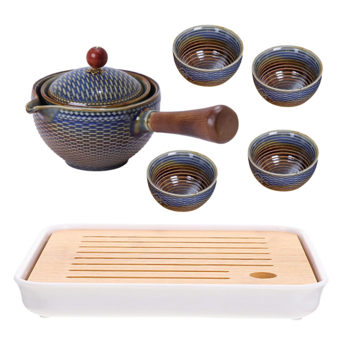 DOITOOL Juego de Té de Cerámica Portátil Tetera Giratoria y Bolsa de Lona para Viaje y Oficina, Diseño Práctico y Elegante para Aficionados al Té