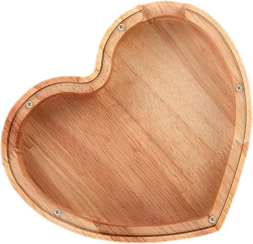 rockible Alcancía de madera para ahorrar dinero, tarro en forma de corazón, caja decorativa de sombra para adultos, caja de monedas para dormitorio,