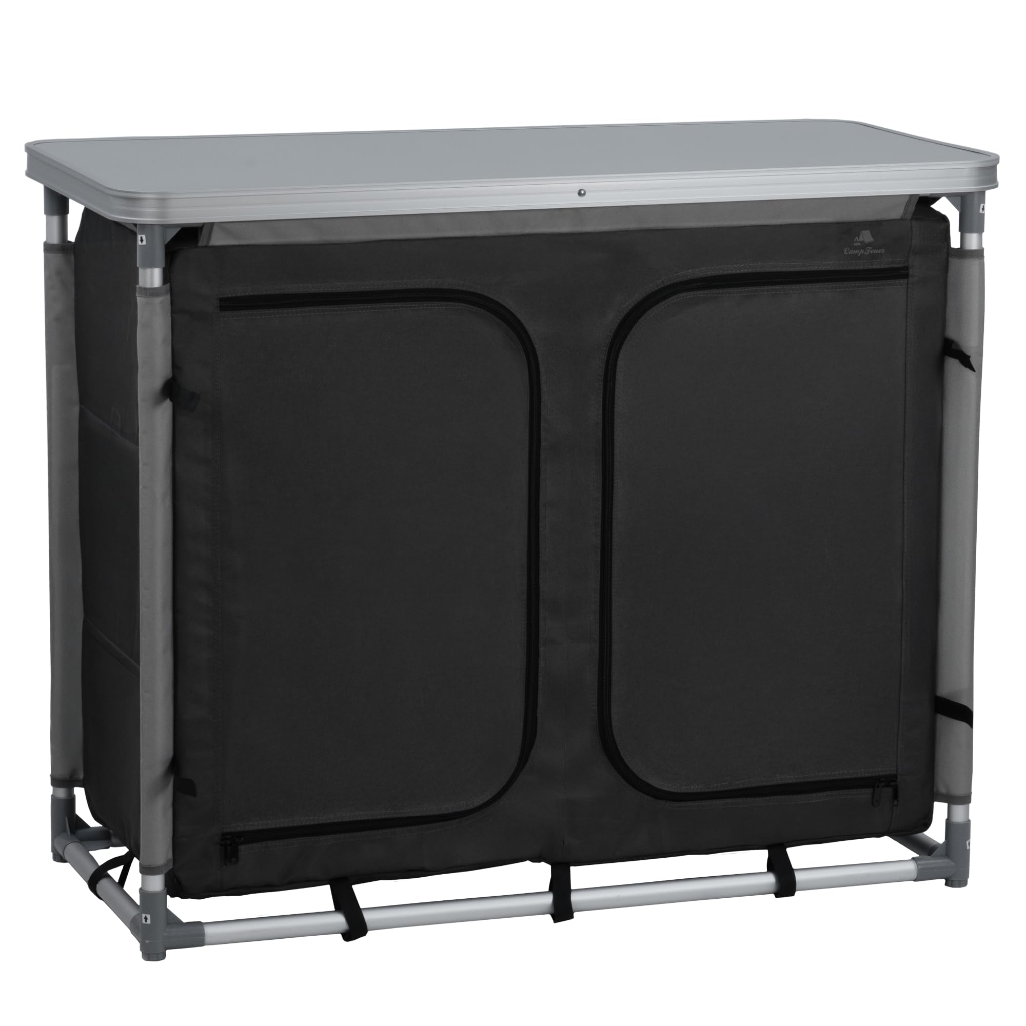 CampFeuer Campingschrank faltbar | 102 cm x 47 cm x 83,5 cm | Campingküche mit 2 Reißverschluss Öffnungen | Camping Regal mit Aluminiumgestell | Campingschrank klappbar, Camping Küche, Faltschrank