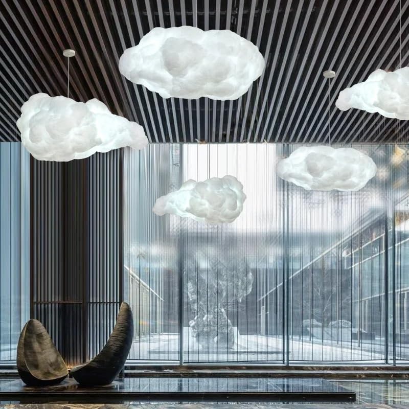 Lámpara de araña LED Colgante con Forma de Nubes Blancas, de Seda y algodón, para habitación Infantil o guardería (luz cálida, 70 x 40 x 25 cm).