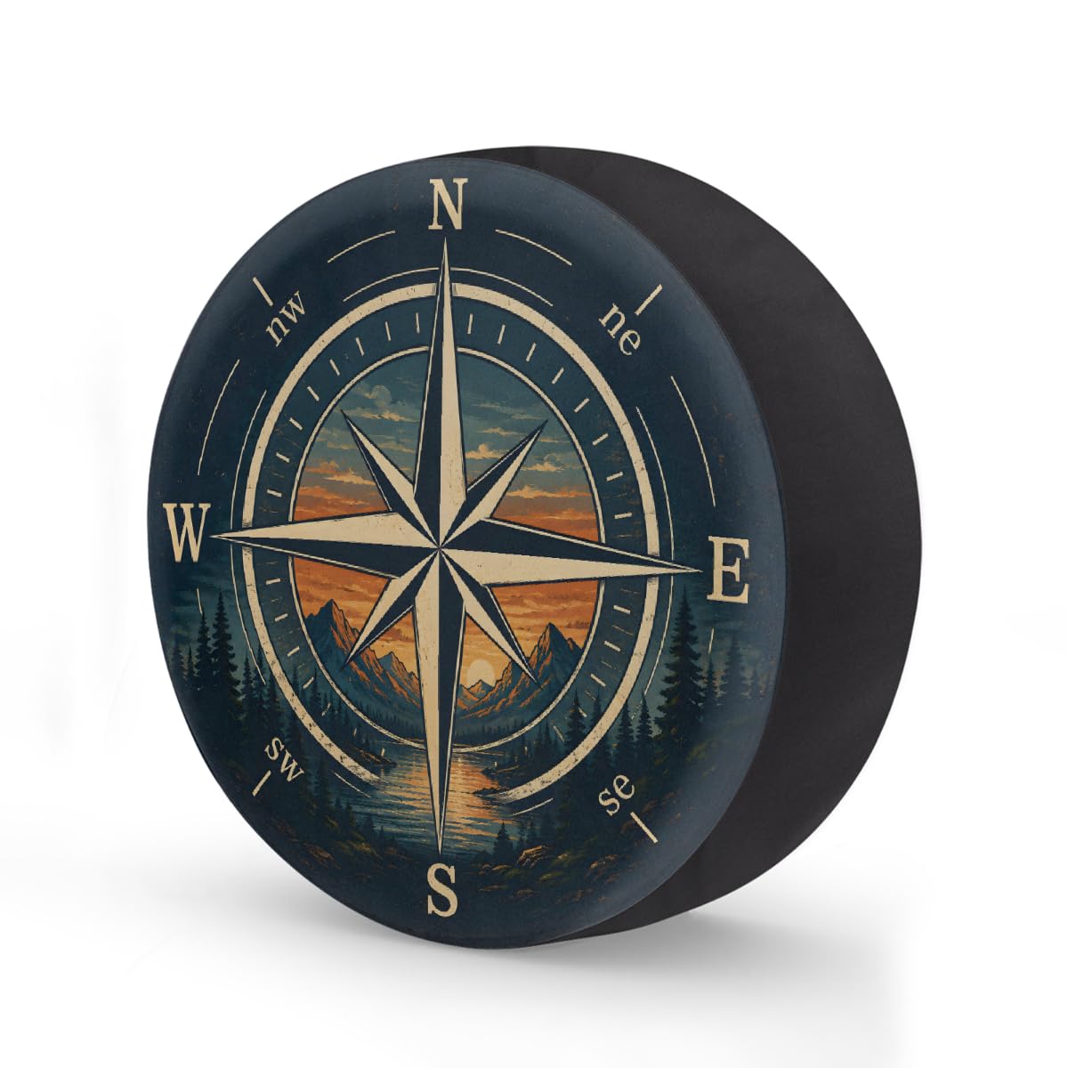 Retro Mountain Compass Spare Tire Cover Wheel Covers Protectors Waterproof Dust-Proof Universal Fit Trailer, RV, SUV and Many Vehicle 15 Inch,C-07