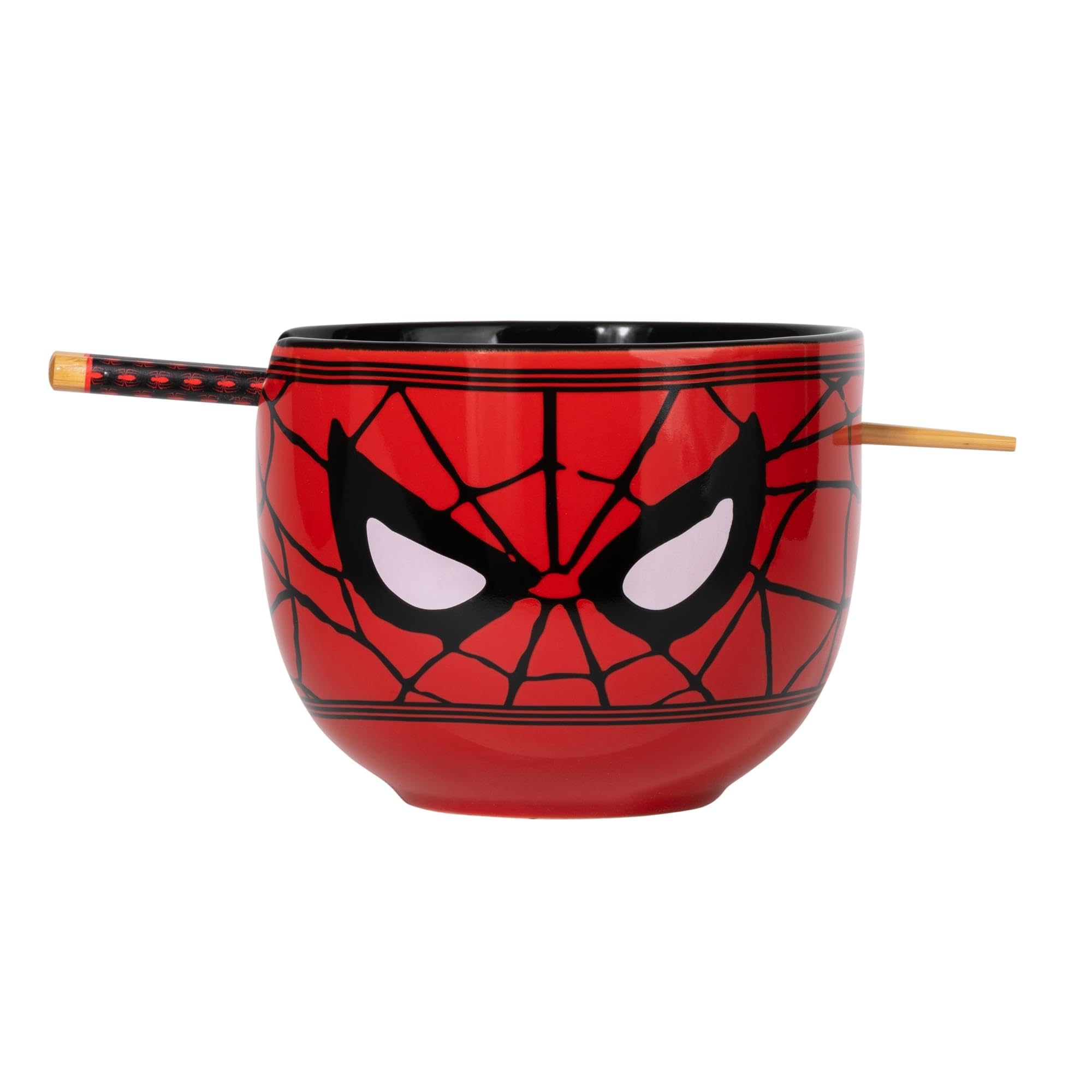 Silver Buffalo Marvel Avengers Spider-Man Face Closeup Ceramic Ramen Noodle Rice Bowl with Chopsticks, Microwave Safe, 20 Ounces
