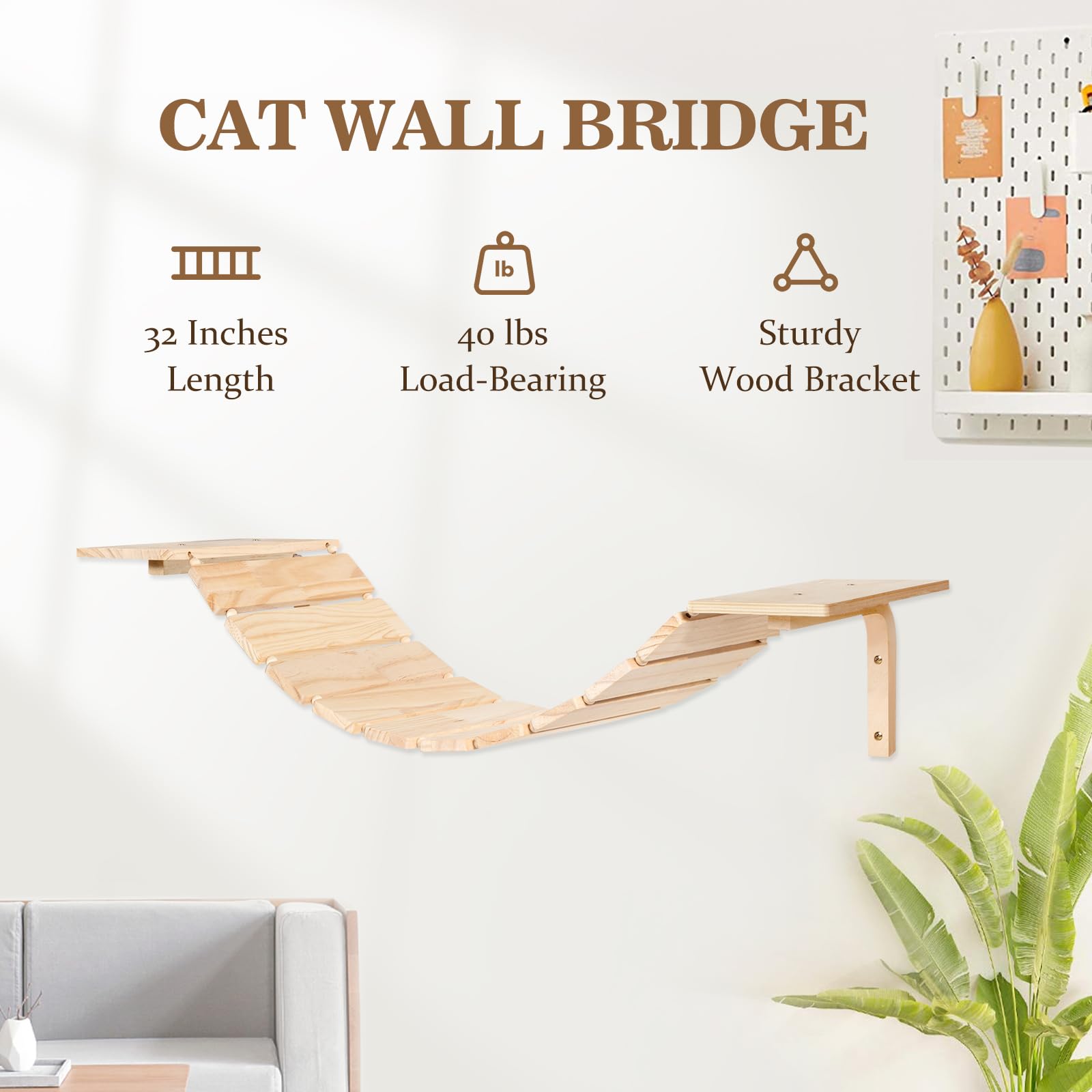 Cat Wall Shelves and Perches, Wall Mounted Cat Furniture with Hammock, Bridge, Tree, Steps and Scratching Posts, Wooden Climbing System for Indoor Large Cats and Kittens - image 6