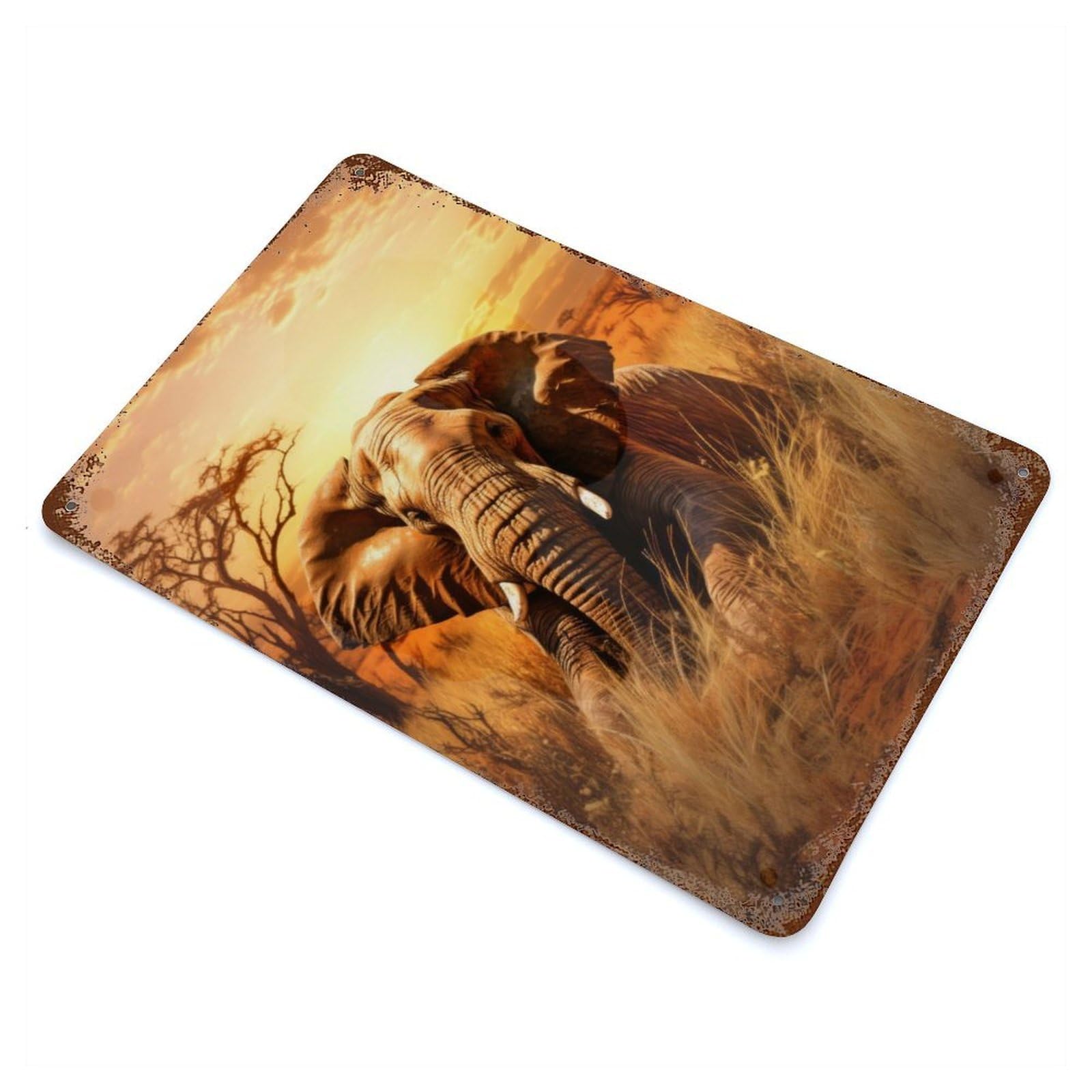 Majestic Elephant Vintage Wall Sign 11.8"x7.9", Rust Effect Metal Decor for Basement, Hobby Room And Garage Decor