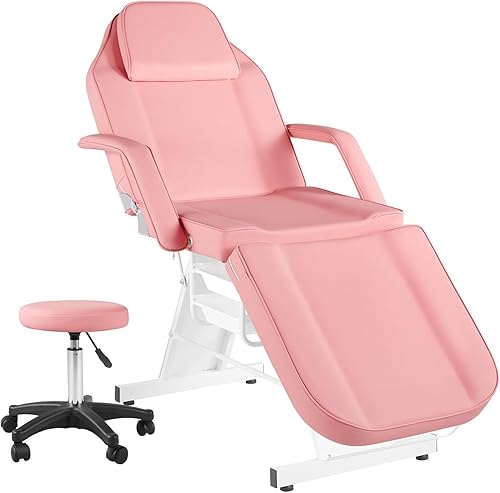 Silla de tatuaje Silla facial para cliente ajustable 73 pulgadas cama de masaje spa esteticista con taburete para belleza tatuaje pestañas negro