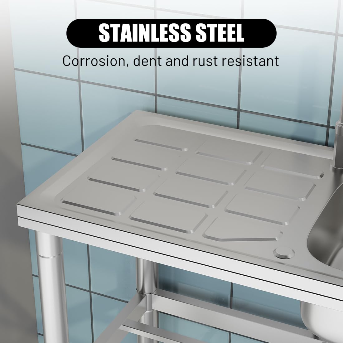 Lavabo independiente de acero inoxidable, lavabo libre con grifo, fregadero de cocina con superficies de apoyo, lavabo multifuncional con tubería de agua, lavabo de uso para lavadero, jardín