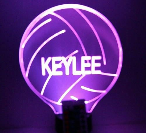 Miniatura 6 de MIRROR MANIA Lámpara de mesa de voleibol con luz nocturna LED grabada con nombre personalizado, con control remoto, 16 opciones de color diferentes,