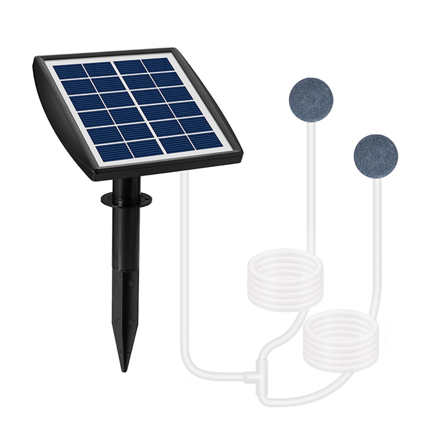 Solar Fish Tank Oxygen Pump, 2W Plug-in Aquarium Oxygenator, Fishing Oxygenator Air Pump with Piped Bubble Rock for Fish Tanks, Outdoor Ponds (Dual Head Rechargeable)