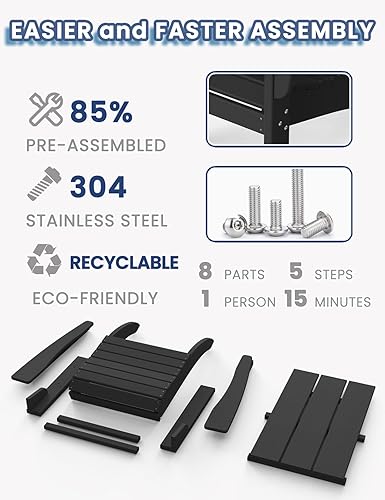Miniatura 4 de Silla Adirondack moderna, sillas de patio de plástico HDPE para todo tipo de clima, silla para hoguera, sillas de césped al aire libre para terraza,