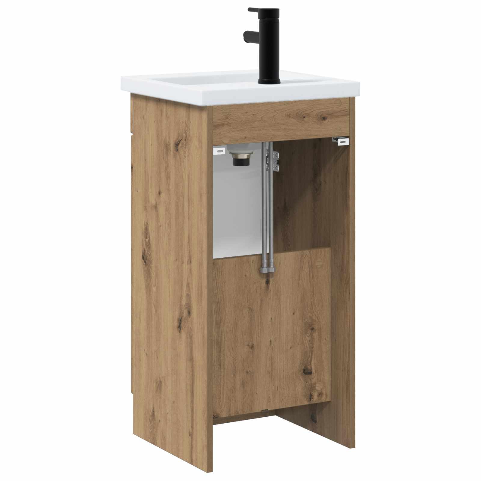 Mobile da bagno con lavandino in rovere Artisan, mobile da bagno con maniglie in metallo, 42 x 40 x 84,5 cm, spazio per riporre oggetti con ripiano e anta