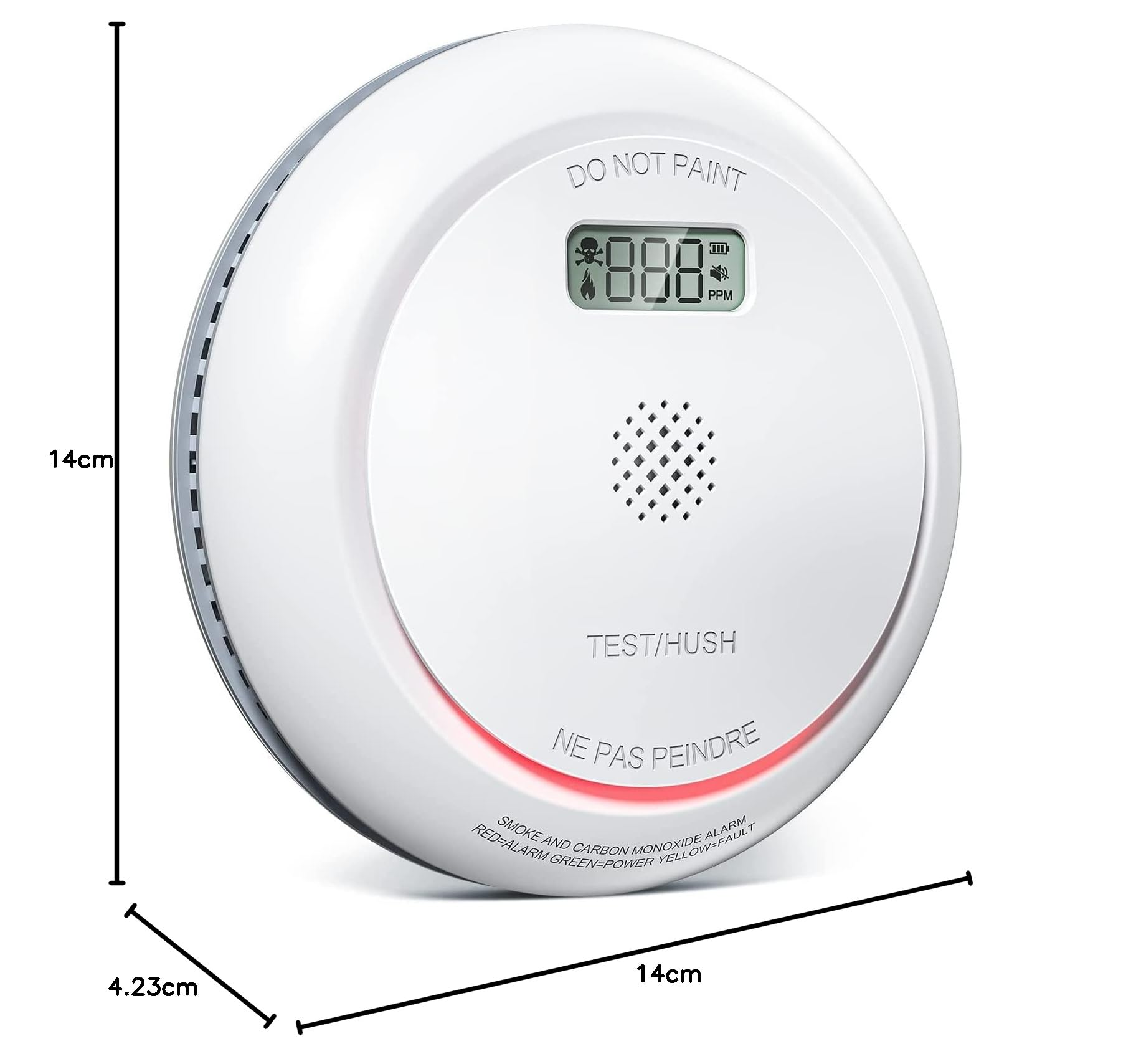 Détecteur de fumée et de monoxyde de carbone avec écran LCD, détecteur combiné de fumée et de monoxyde de carbone avec batterie remplaçable, détecteur de fumée 2 en 1, durée de vie de 10 ans, 1 paquet