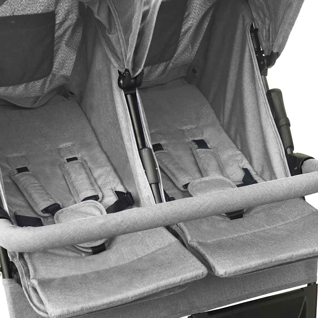vidaXL Passeggino Gemellare Grigio Chiaro in Acciaio