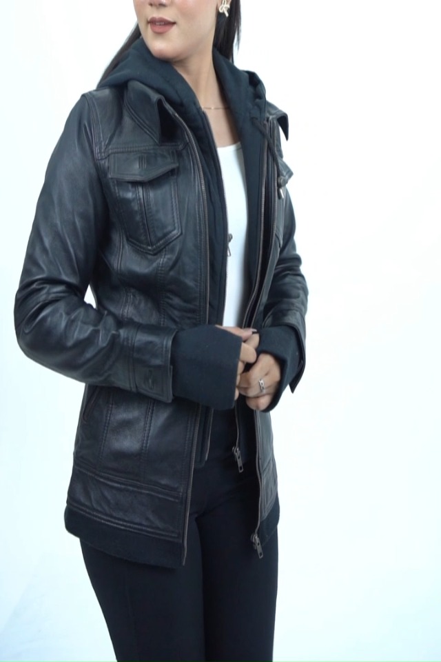 GOKTOG Hooded Vegan Leather Jacket Women, Faux Leather