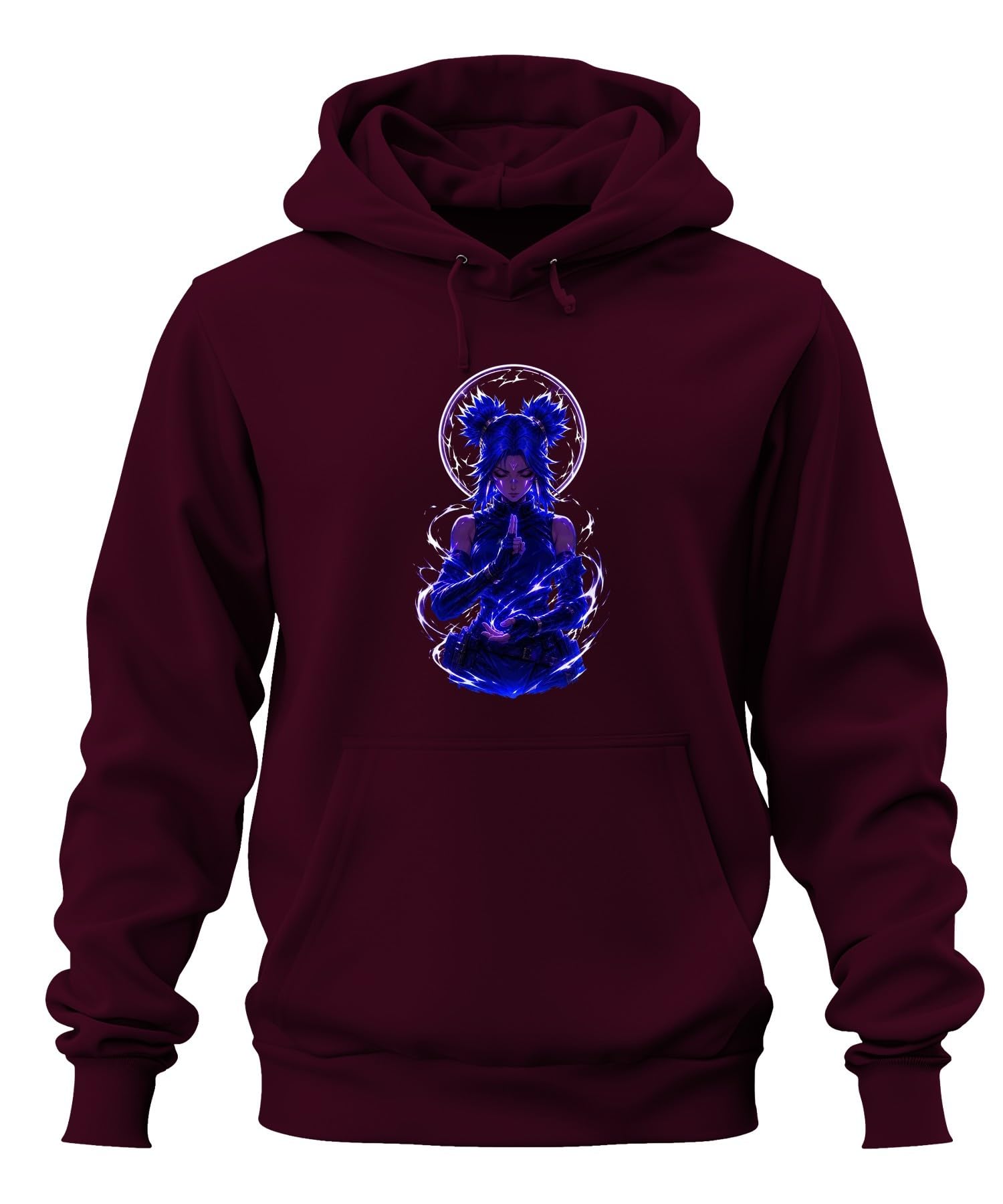 Anime dziewczęca niebieska energia Japonia Y2K bluza z kapturem | Manga Otaku Kunoichi Cyberpunk Cosplay Japońskie Sztuki Walki Mistyczne Sci-Fi Prezent Ponury