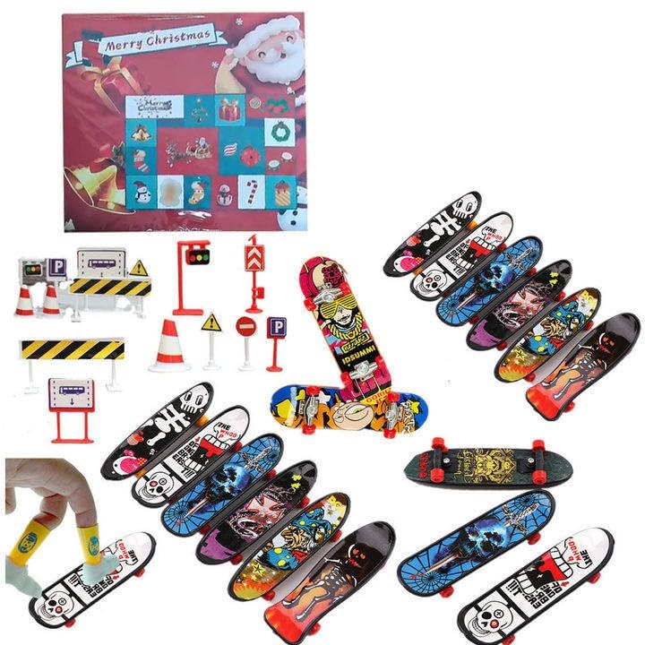 2026 Calendar Mini Finger Skateboard 24 Days Christmas Christmas with Mini Board Toys Finger Skate for Children Boys Birthday